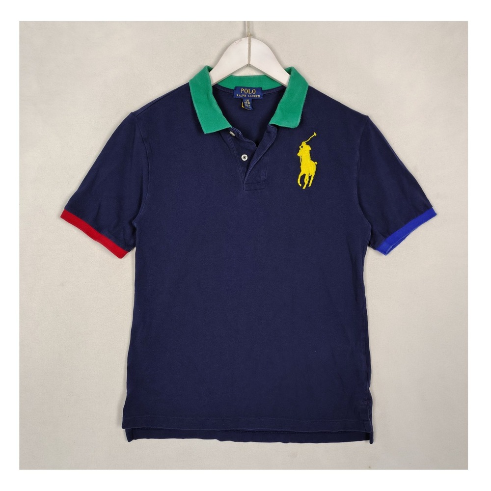 Polo Ralph Lauren Big Pony Colorblock Polo Shirt Navy Blue Boys Large 14-16